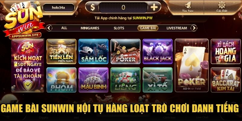 Game bài Sunwin hội tụ hàng loạt trò chơi danh tiếng toàn cầu